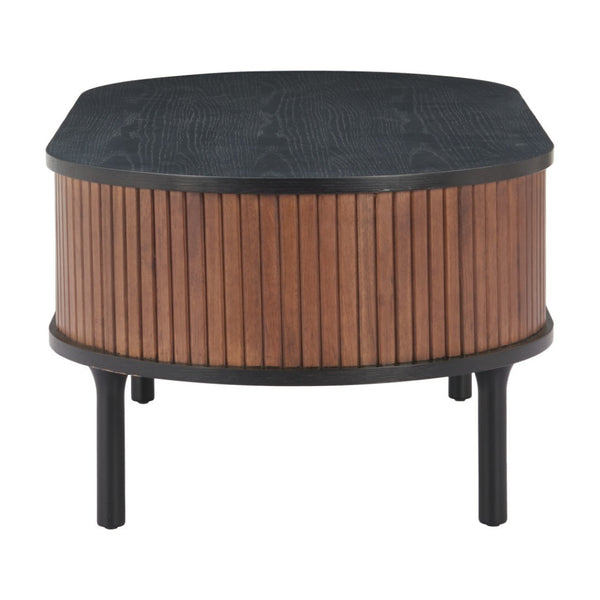 HomeRoots 47" Elegant Black Oval Pedestal Coffee Table with Drawer for Modern Living Room Décor & Storage 623340
