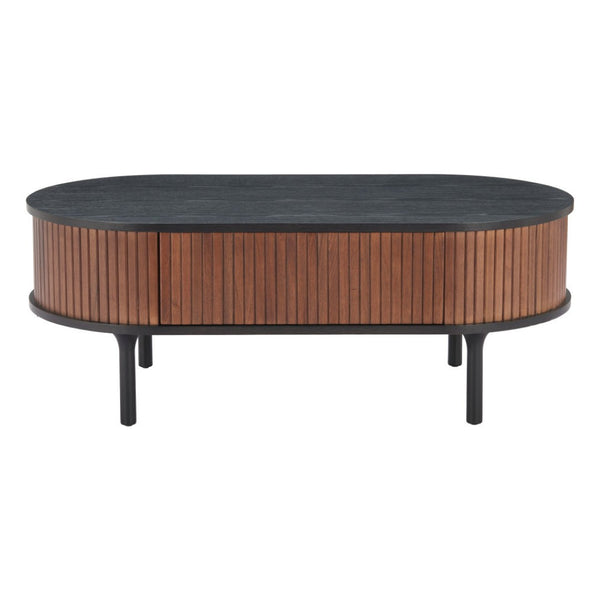 HomeRoots 47" Elegant Black Oval Pedestal Coffee Table with Drawer for Modern Living Room Décor & Storage 623340