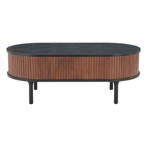 HomeRoots 47" Elegant Black Oval Pedestal Coffee Table with Drawer for Modern Living Room Décor & Storage 623340