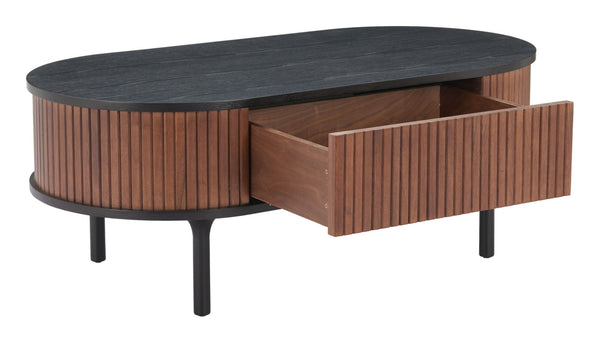HomeRoots 47" Elegant Black Oval Pedestal Coffee Table with Drawer for Modern Living Room Décor & Storage 623340
