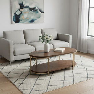 HomeRoots 48" Brown Oval Pedestal Coffee Table - Classic Style Meets Modern Durability for Any Space 623342