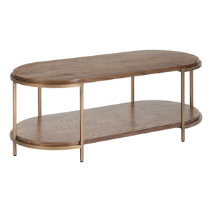 HomeRoots 48" Brown Oval Pedestal Coffee Table - Classic Style Meets Modern Durability for Any Space 623342