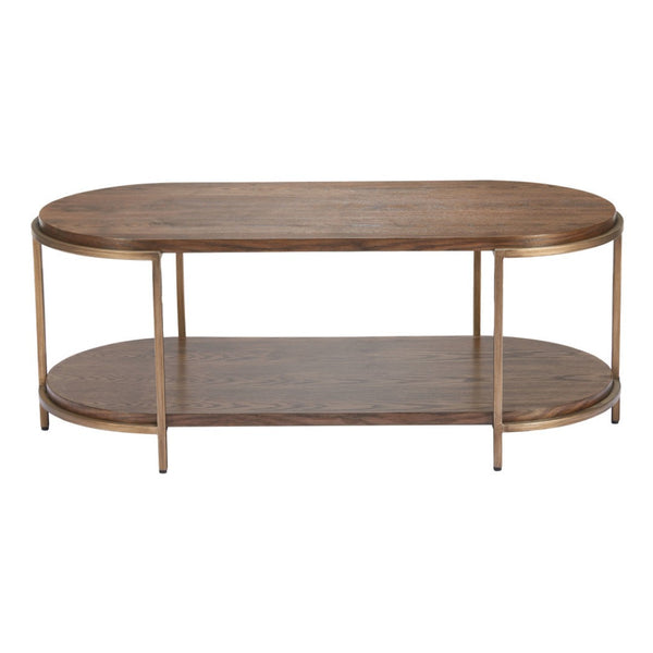 HomeRoots 48" Brown Oval Pedestal Coffee Table - Classic Style Meets Modern Durability for Any Space 623342