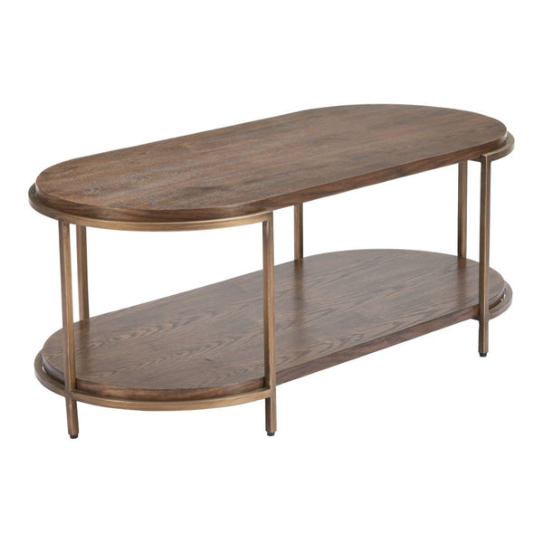 HomeRoots 48" Brown Oval Pedestal Coffee Table - Classic Style Meets Modern Durability for Any Space 623342