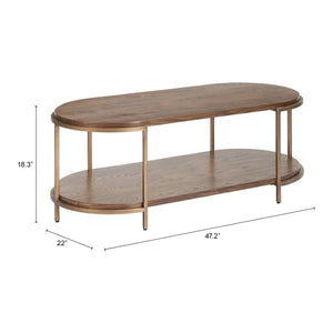 HomeRoots 48" Brown Oval Pedestal Coffee Table - Classic Style Meets Modern Durability for Any Space 623342
