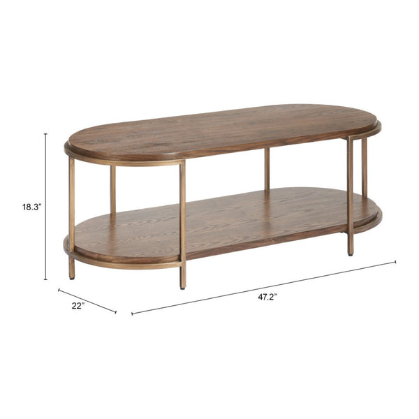 HomeRoots 48" Brown Oval Pedestal Coffee Table - Classic Style Meets Modern Durability for Any Space 623342