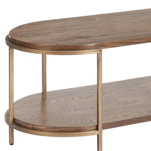 HomeRoots 48" Brown Oval Pedestal Coffee Table - Classic Style Meets Modern Durability for Any Space 623342