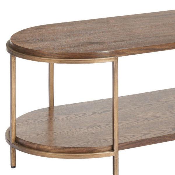 HomeRoots 48" Brown Oval Pedestal Coffee Table - Classic Style Meets Modern Durability for Any Space 623342