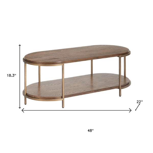 HomeRoots 48" Brown Oval Pedestal Coffee Table - Classic Style Meets Modern Durability for Any Space 623342
