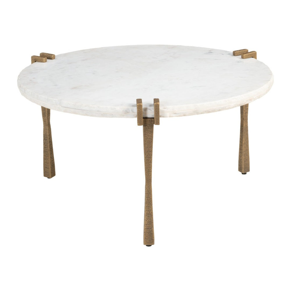 HomeRoots 33" White Genuine Marble Round Pedestal Coffee Table – Modern Iron Base, Elegant Design & Versatile Use 623344