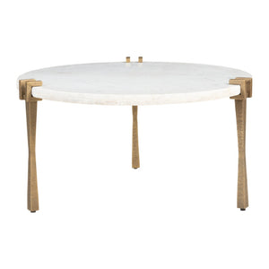 HomeRoots 33" White Genuine Marble Round Pedestal Coffee Table – Modern Iron Base, Elegant Design & Versatile Use 623344
