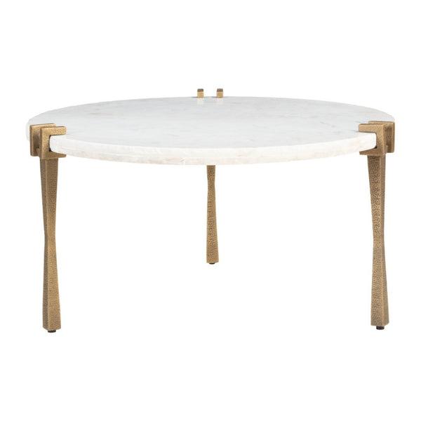 HomeRoots 33" White Genuine Marble Round Pedestal Coffee Table – Modern Iron Base, Elegant Design & Versatile Use 623344