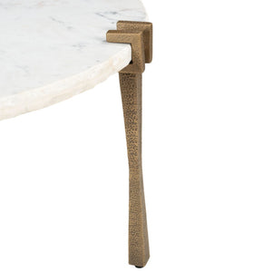 HomeRoots 33" White Genuine Marble Round Pedestal Coffee Table – Modern Iron Base, Elegant Design & Versatile Use 623344