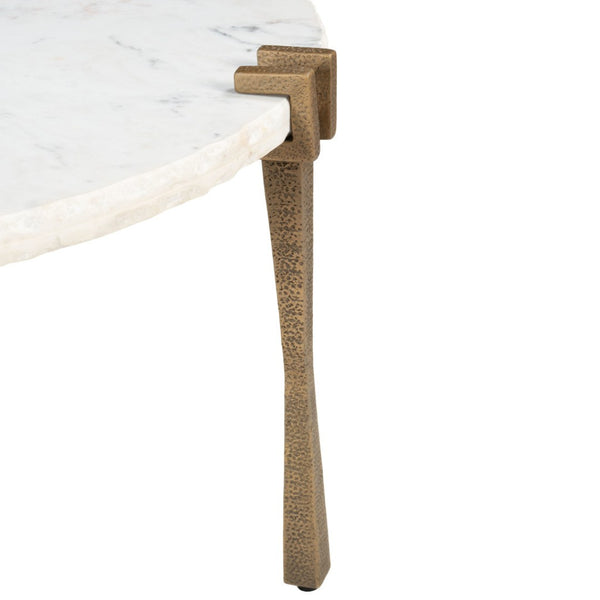 HomeRoots 33" White Genuine Marble Round Pedestal Coffee Table – Modern Iron Base, Elegant Design & Versatile Use 623344