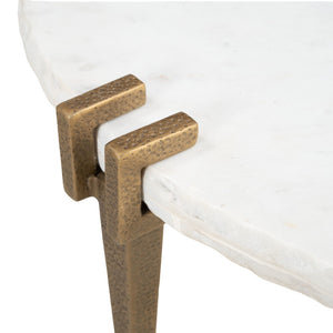 HomeRoots 33" White Genuine Marble Round Pedestal Coffee Table – Modern Iron Base, Elegant Design & Versatile Use 623344
