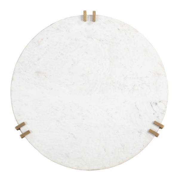 HomeRoots 33" White Genuine Marble Round Pedestal Coffee Table – Modern Iron Base, Elegant Design & Versatile Use 623344
