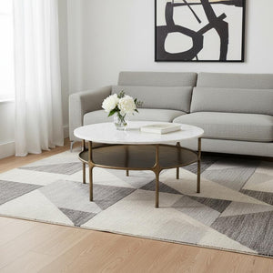 HomeRoots 35" White Marble Round Coffee Table with Sturdy Iron Base - Elegant & Versatile for Any Space 623345