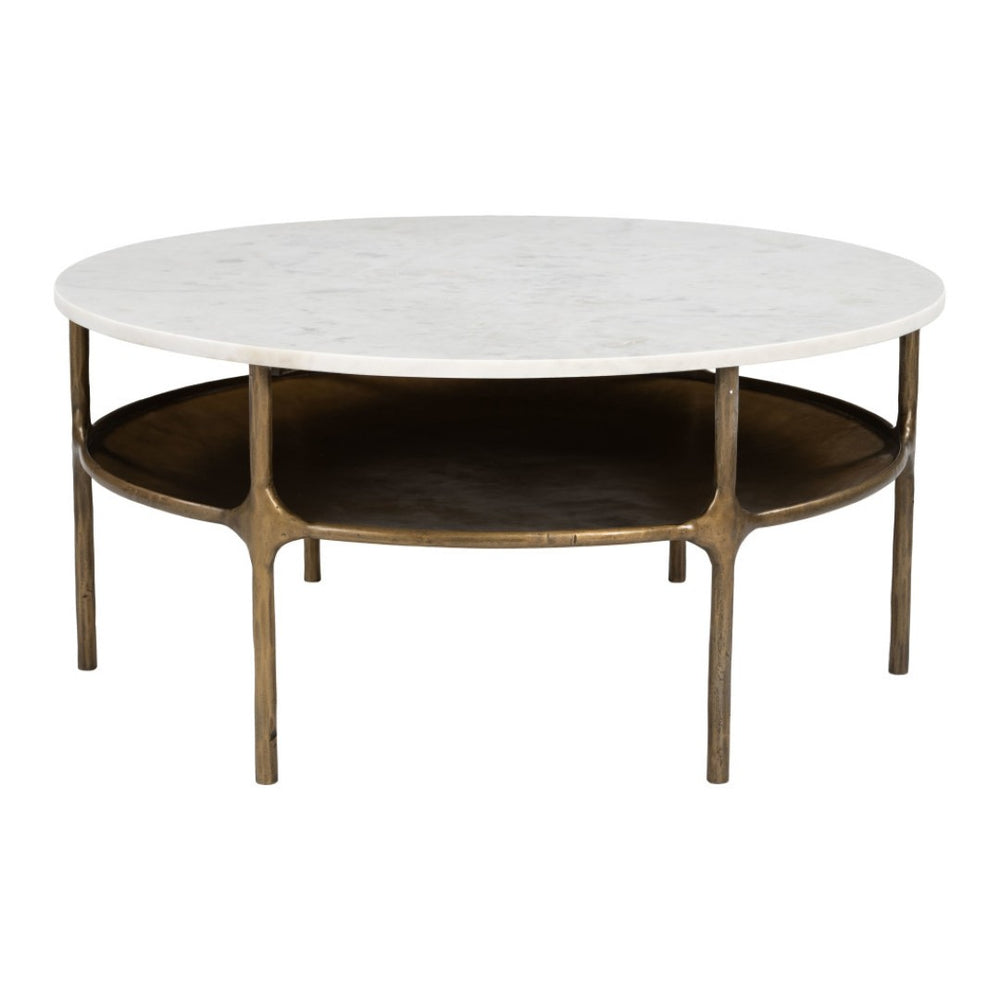 HomeRoots 35" White Marble Round Coffee Table with Sturdy Iron Base - Elegant & Versatile for Any Space 623345