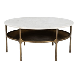 HomeRoots 35" White Marble Round Coffee Table with Sturdy Iron Base - Elegant & Versatile for Any Space 623345