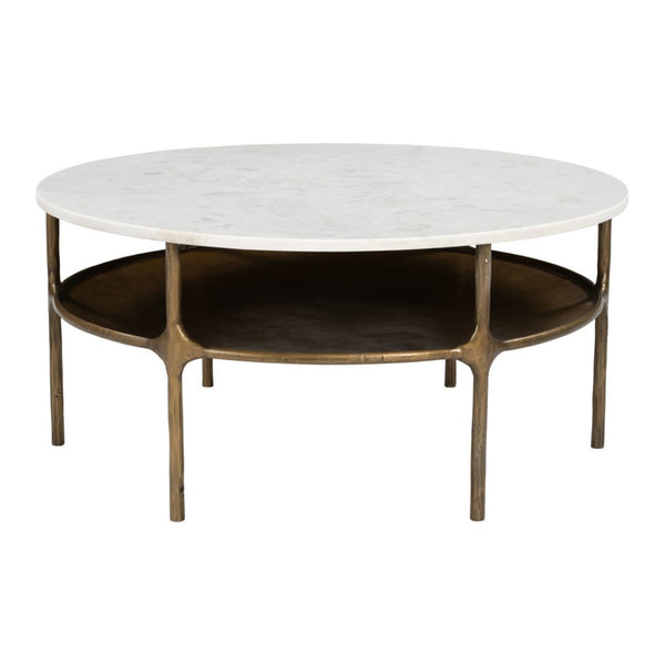HomeRoots 35" White Marble Round Coffee Table with Sturdy Iron Base - Elegant & Versatile for Any Space 623345