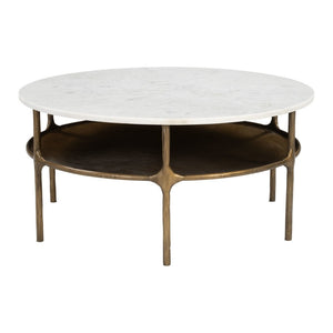 HomeRoots 35" White Marble Round Coffee Table with Sturdy Iron Base - Elegant & Versatile for Any Space 623345