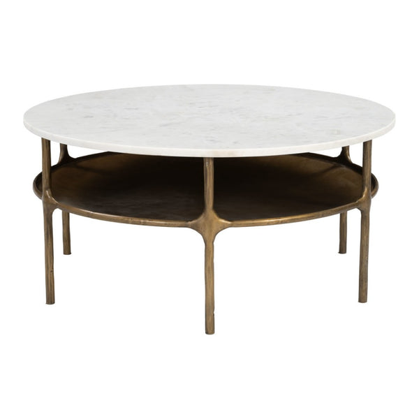 HomeRoots 35" White Marble Round Coffee Table with Sturdy Iron Base - Elegant & Versatile for Any Space 623345