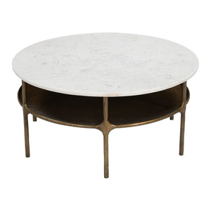 HomeRoots 35" White Marble Round Coffee Table with Sturdy Iron Base - Elegant & Versatile for Any Space 623345