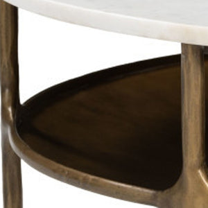 HomeRoots 35" White Marble Round Coffee Table with Sturdy Iron Base - Elegant & Versatile for Any Space 623345