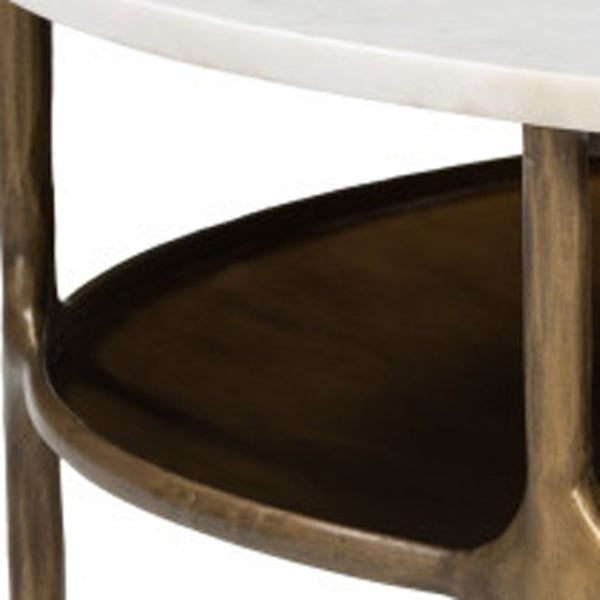 HomeRoots 35" White Marble Round Coffee Table with Sturdy Iron Base - Elegant & Versatile for Any Space 623345