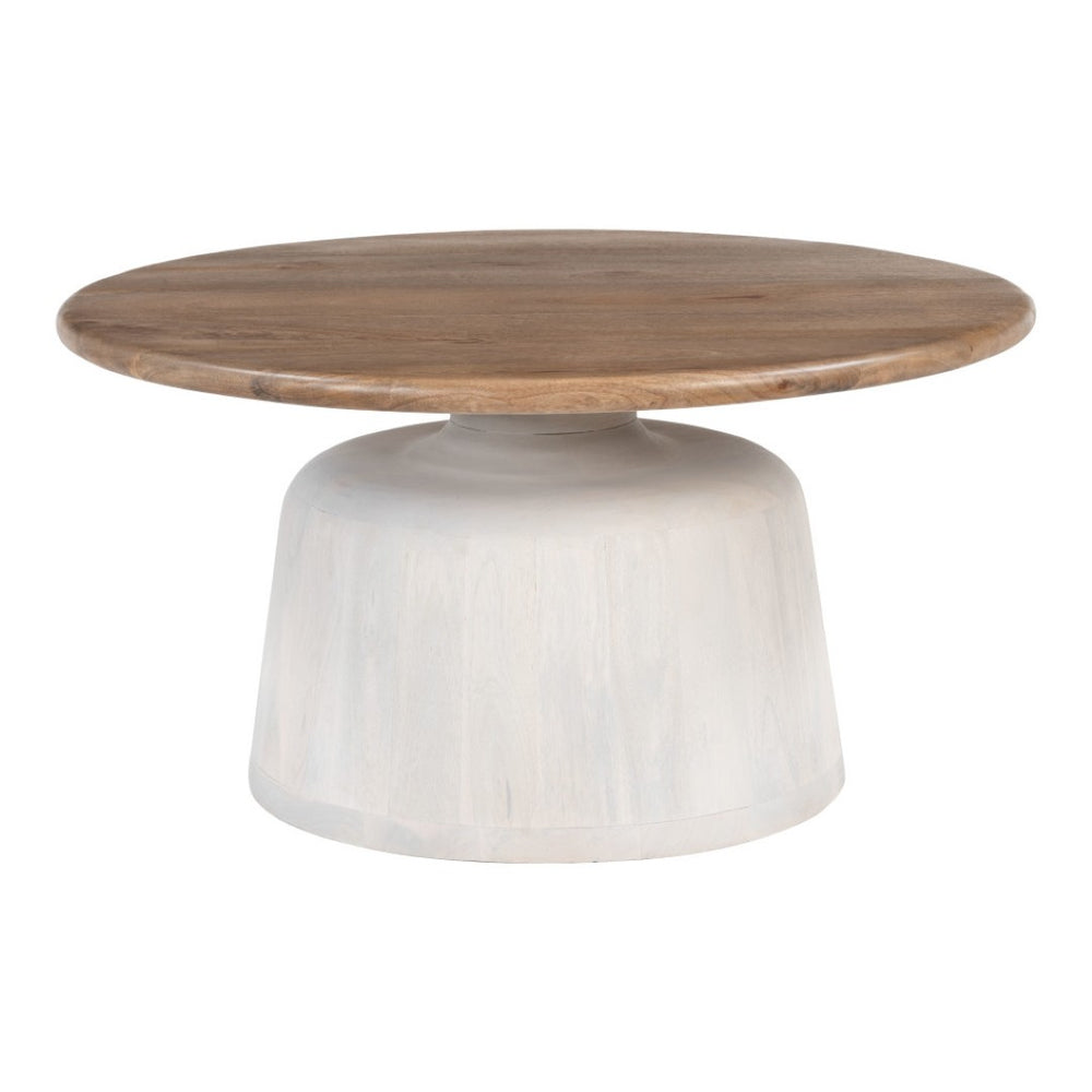 HomeRoots 32" White Round Pedestal Coffee Table - Modern Solid Wood Design for Versatile Living Spaces & Durability 623346