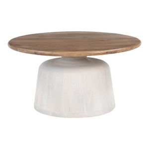 HomeRoots 32" White Round Pedestal Coffee Table - Modern Solid Wood Design for Versatile Living Spaces & Durability 623346