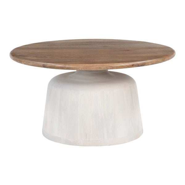 HomeRoots 32" White Round Pedestal Coffee Table - Modern Solid Wood Design for Versatile Living Spaces & Durability 623346