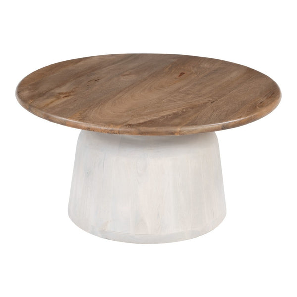 HomeRoots 32" White Round Pedestal Coffee Table - Modern Solid Wood Design for Versatile Living Spaces & Durability 623346