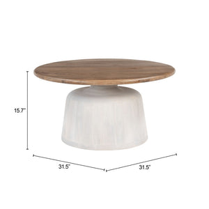 HomeRoots 32" White Round Pedestal Coffee Table - Modern Solid Wood Design for Versatile Living Spaces & Durability 623346