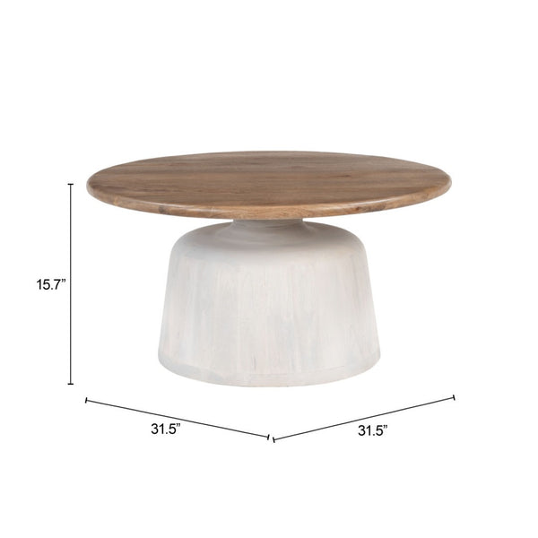 HomeRoots 32" White Round Pedestal Coffee Table - Modern Solid Wood Design for Versatile Living Spaces & Durability 623346