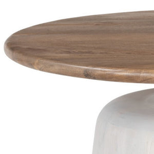 HomeRoots 32" White Round Pedestal Coffee Table - Modern Solid Wood Design for Versatile Living Spaces & Durability 623346