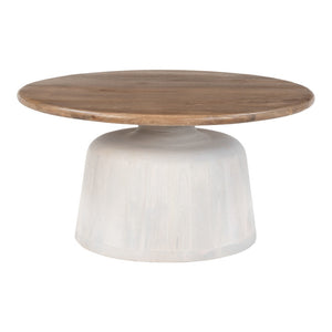 HomeRoots 32" White Round Pedestal Coffee Table - Modern Solid Wood Design for Versatile Living Spaces & Durability 623346