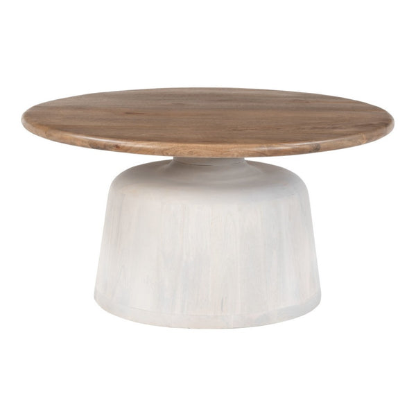 HomeRoots 32" White Round Pedestal Coffee Table - Modern Solid Wood Design for Versatile Living Spaces & Durability 623346