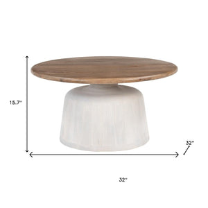 HomeRoots 32" White Round Pedestal Coffee Table - Modern Solid Wood Design for Versatile Living Spaces & Durability 623346