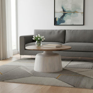 HomeRoots 32" White Round Pedestal Coffee Table - Modern Solid Wood Design for Versatile Living Spaces & Durability 623346