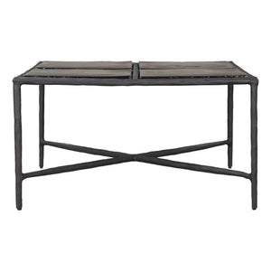 HomeRoots 32" Black Glass and Aluminum Square Pedestal Coffee Table - Modern Centerpiece for Any Room Decor 623347