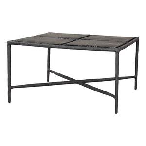 HomeRoots 32" Black Glass and Aluminum Square Pedestal Coffee Table - Modern Centerpiece for Any Room Decor 623347