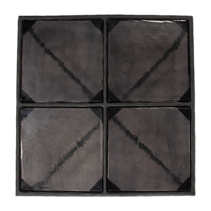 HomeRoots 32" Black Glass and Aluminum Square Pedestal Coffee Table - Modern Centerpiece for Any Room Decor 623347