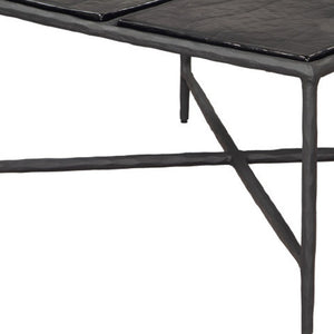HomeRoots 32" Black Glass and Aluminum Square Pedestal Coffee Table - Modern Centerpiece for Any Room Decor 623347