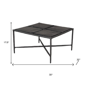 HomeRoots 32" Black Glass and Aluminum Square Pedestal Coffee Table - Modern Centerpiece for Any Room Decor 623347