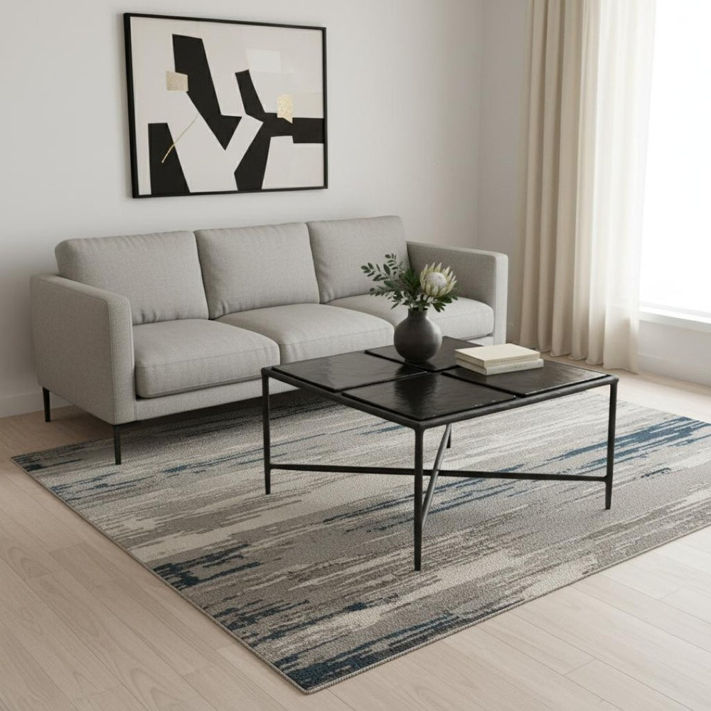HomeRoots 32" Black Glass and Aluminum Square Pedestal Coffee Table - Modern Centerpiece for Any Room Decor 623347