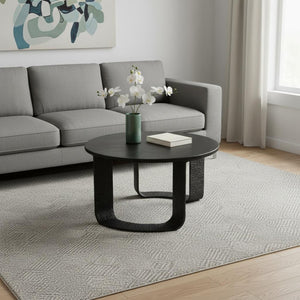HomeRoots 32" Black Glass Coffee Table - Modern Round Pedestal Design for Living Room & Office Elegance 623348
