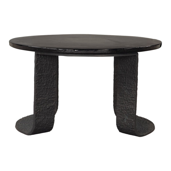 HomeRoots 32" Black Glass Coffee Table - Modern Round Pedestal Design for Living Room & Office Elegance 623348
