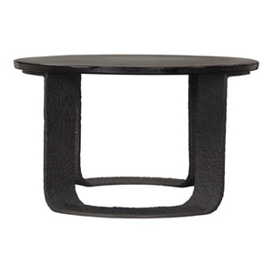 HomeRoots 32" Black Glass Coffee Table - Modern Round Pedestal Design for Living Room & Office Elegance 623348
