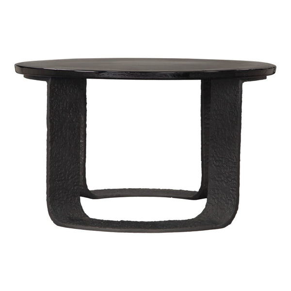 HomeRoots 32" Black Glass Coffee Table - Modern Round Pedestal Design for Living Room & Office Elegance 623348